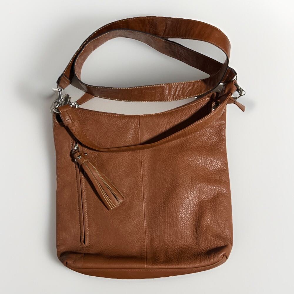 Great American Leatherworks Crossbody Purse Brown Side Zipper For Phone Tassel